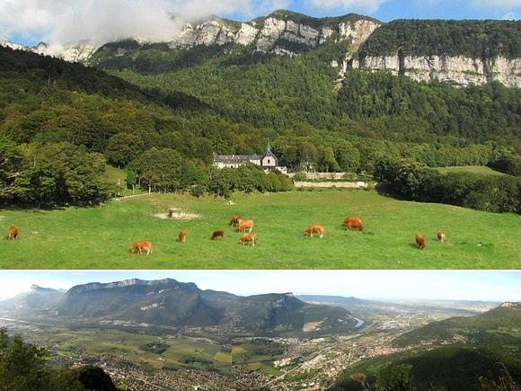 Le monast�re de Chalais dans son vallon, et la vue sur la vall�e !